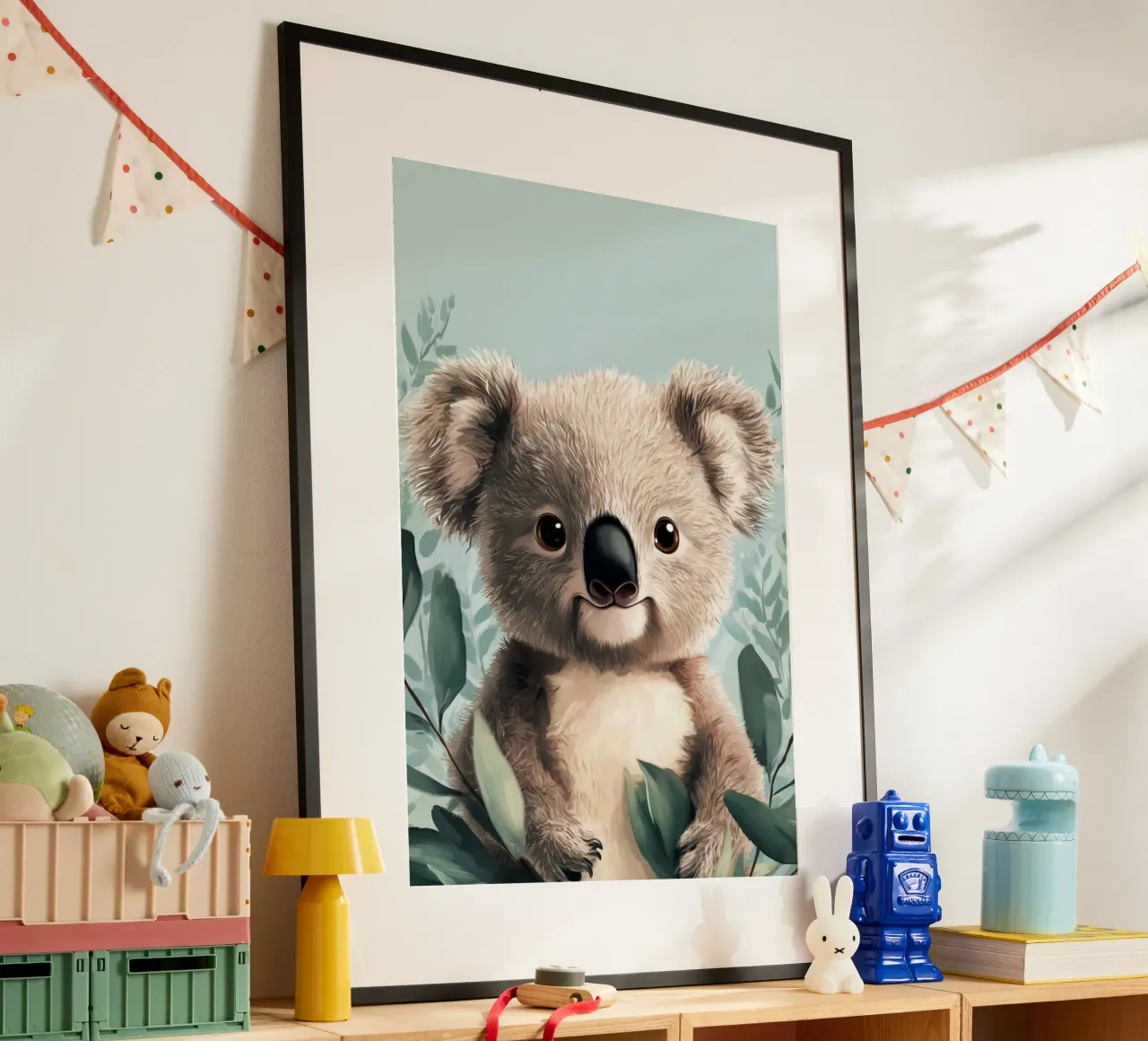 Eroe #44: Koala in estate con l'eucalipto poster con telaio in alluminio da farbenhelden
