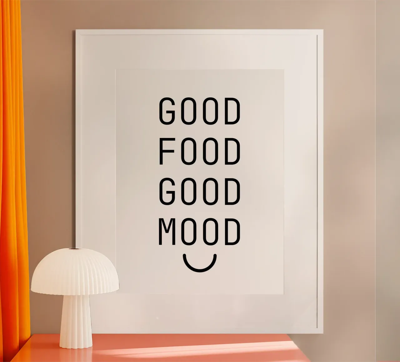 Good Food Good Mood poster con telaio in alluminio da Typo Designs