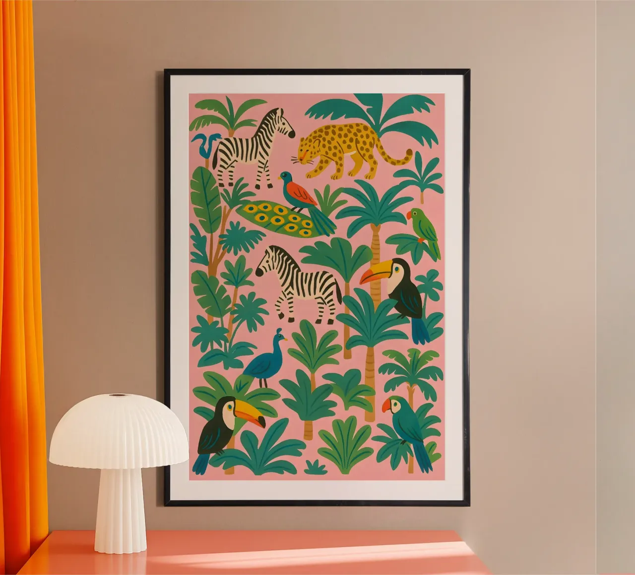 Amici della giungla - Animali per bambini poster con telaio in plastica da Tiny Tails & Stripes