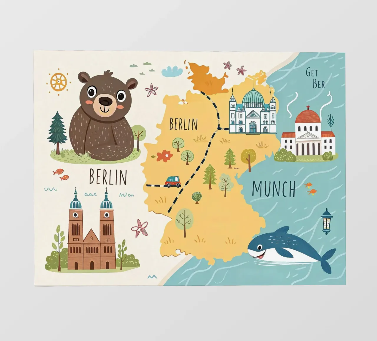 Children's map of Germany backlit film by 🐹 BABY ART PRINTS