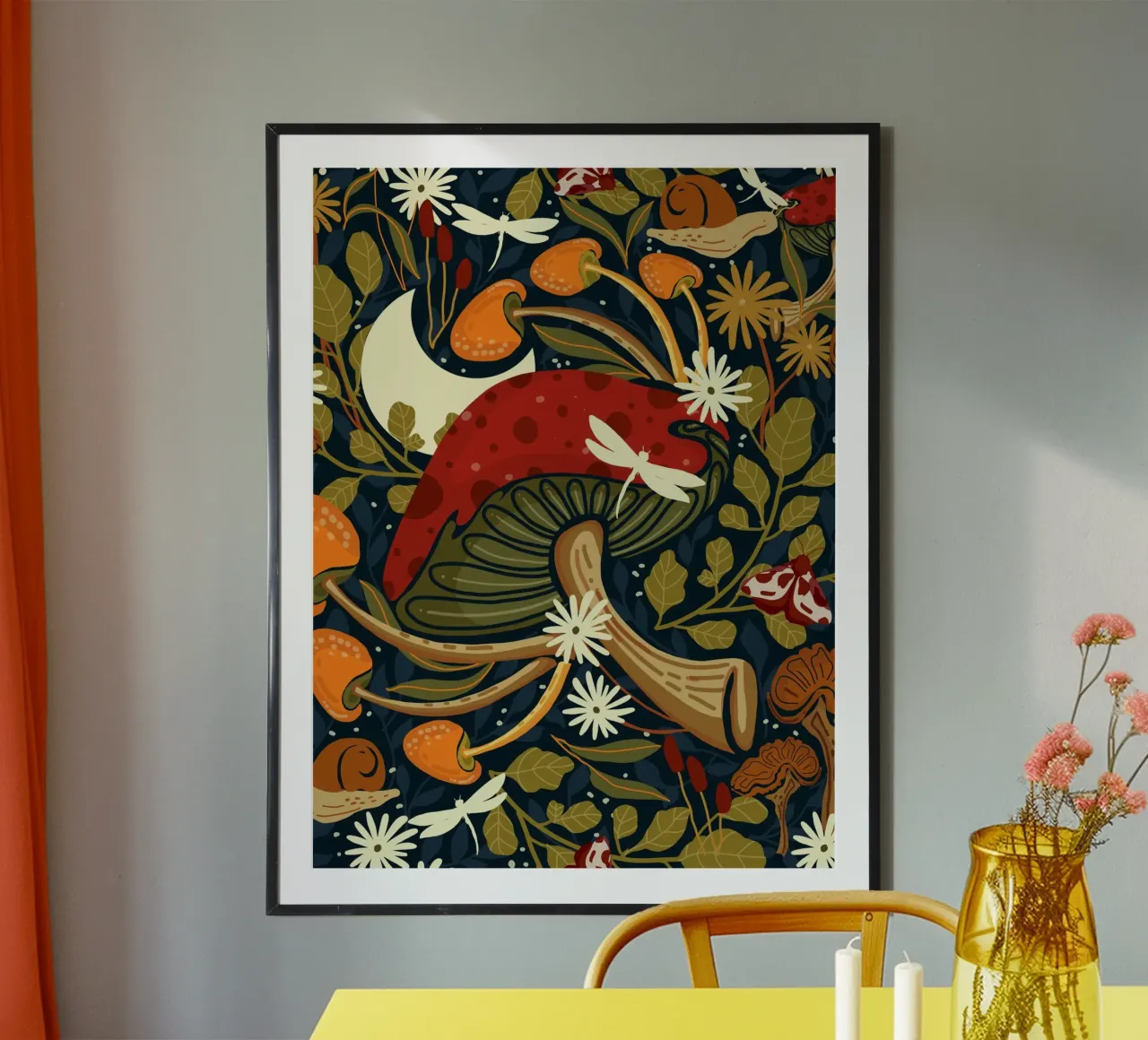 Vintage mushroom land poster with plastic frame by Mitalim Designs