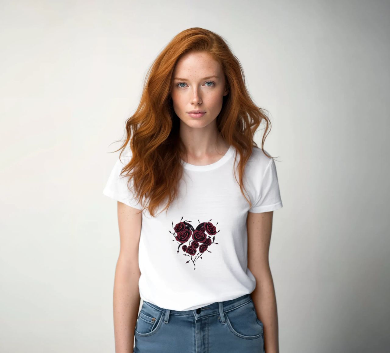 Prachtig hartvormig arrangement van rode rozen dames t-shirt getailleerd van DesignDoodle