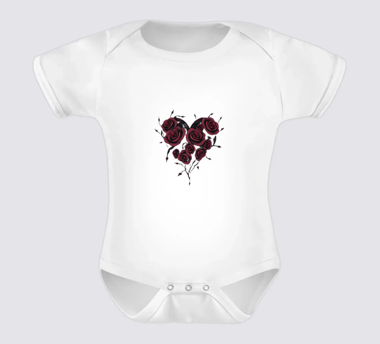 Bellissima composizione di rose rosse a forma di cuore body neonato maniche corte da DesignDoodle