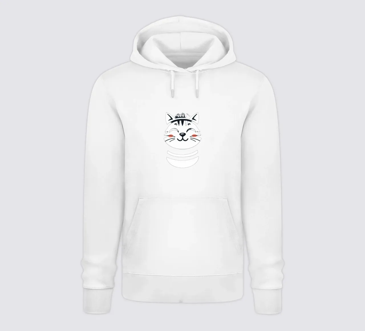 Un allegro gatto sorridente dei cartoni animati con una camicia a righe felpa con cappuccio da DesignDoodle