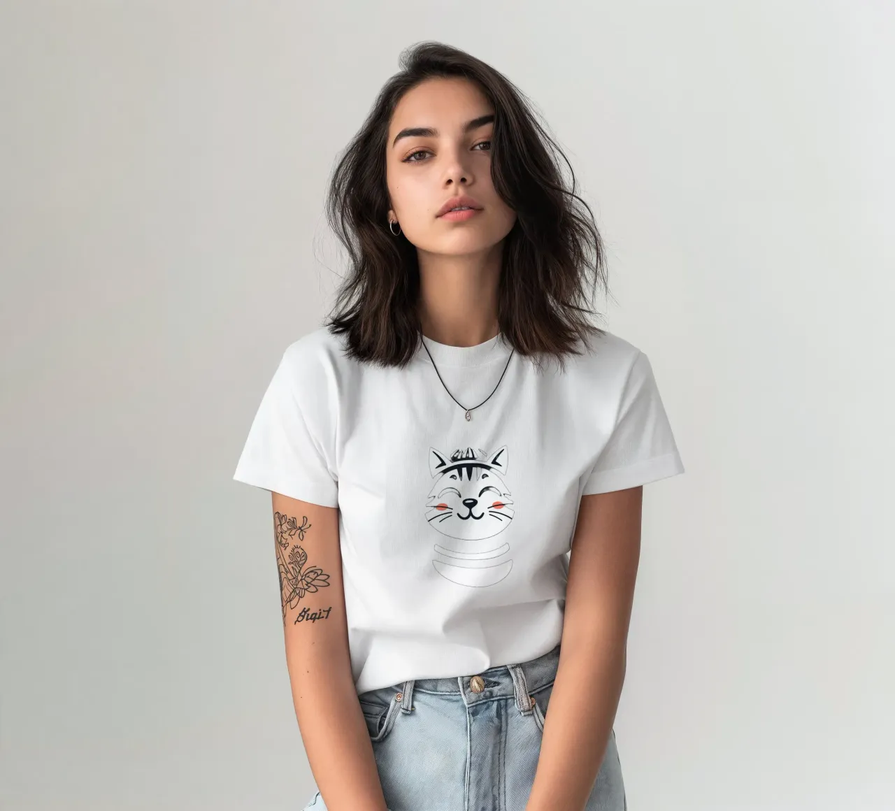 Un allegro gatto sorridente dei cartoni animati con una camicia a righe t-shirt da DesignDoodle