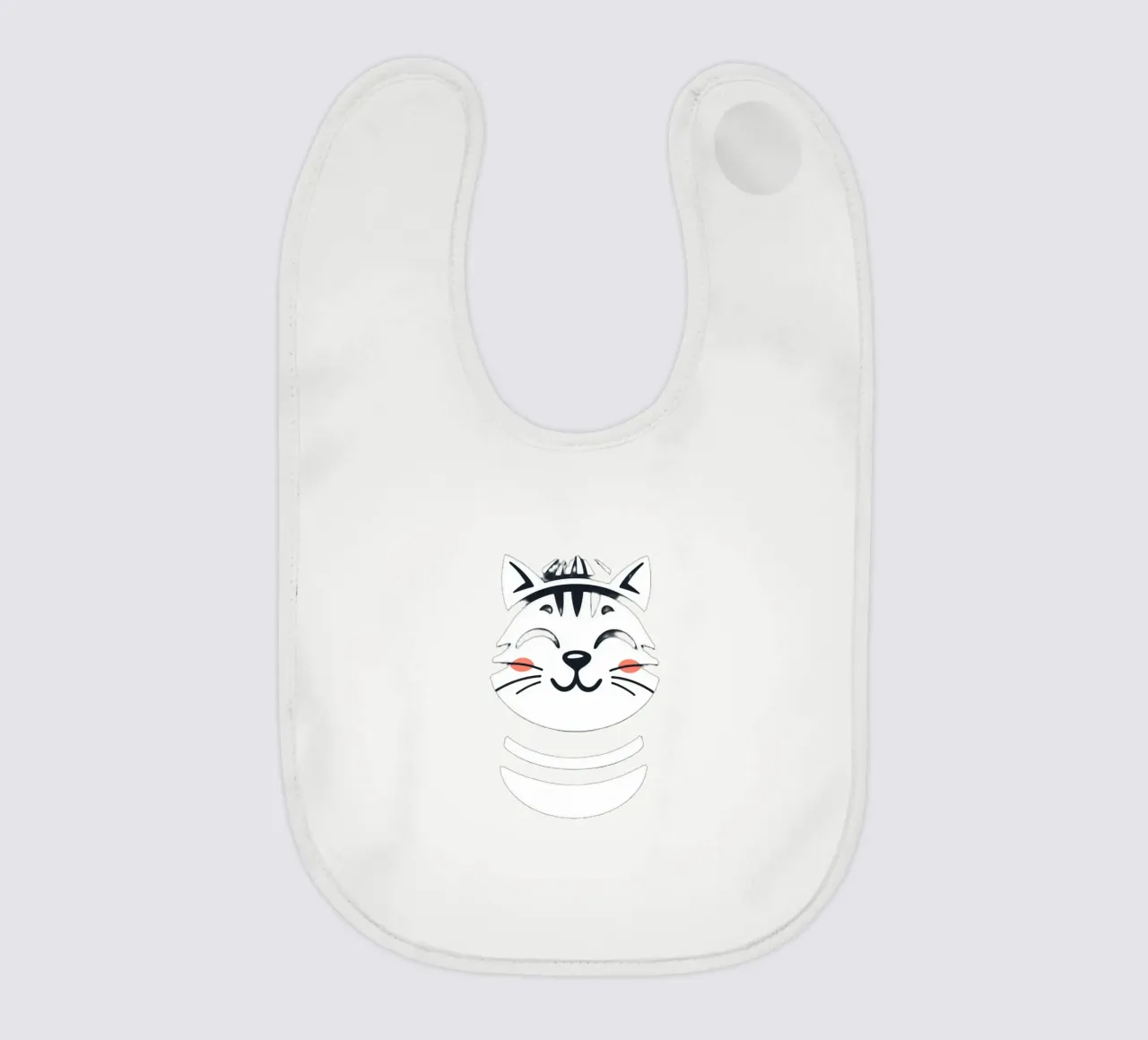 Un allegro gatto sorridente dei cartoni animati con una camicia a righe bavaglino da DesignDoodle