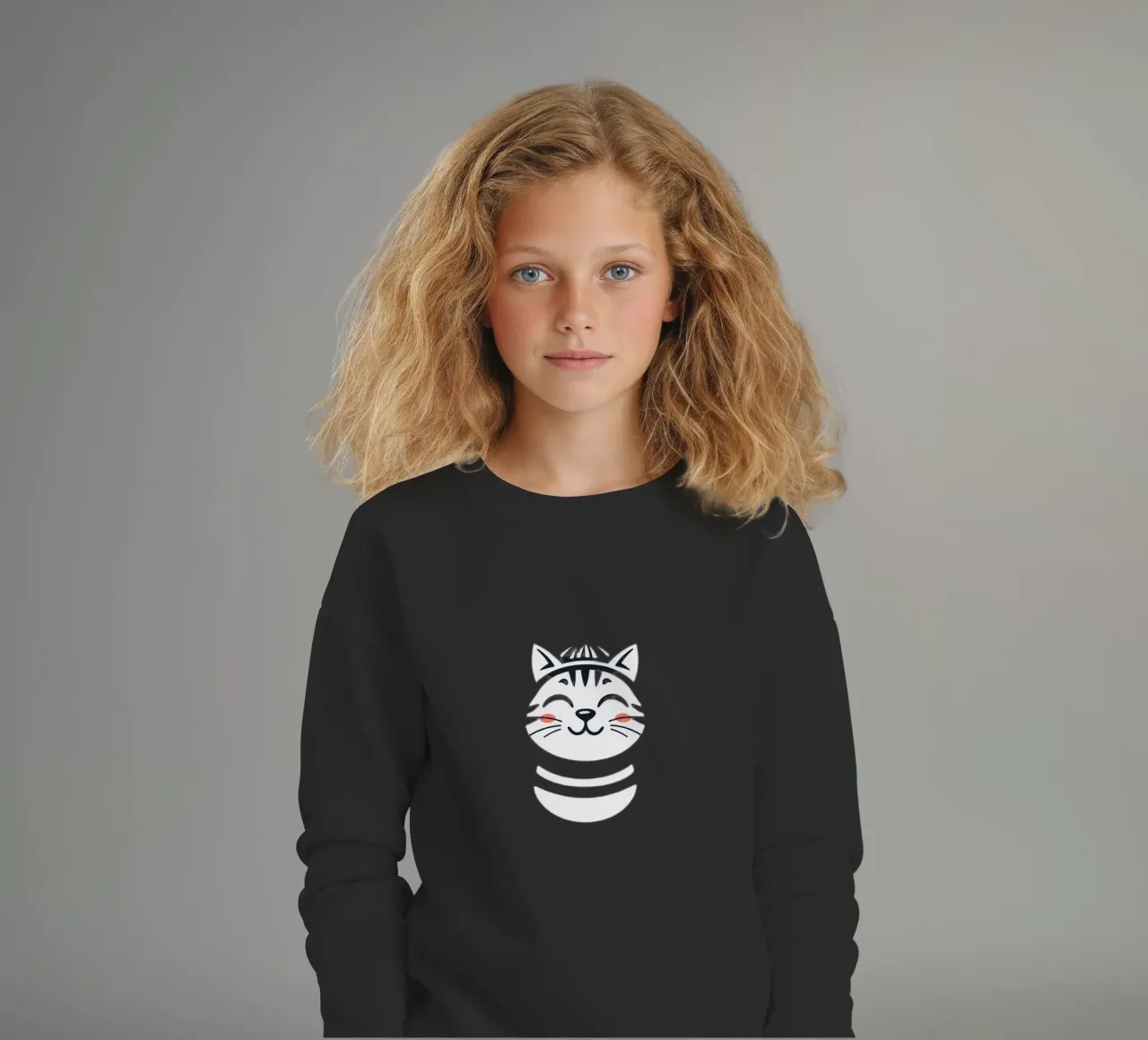 Un allegro gatto sorridente dei cartoni animati con una camicia a righe felpa bambino da DesignDoodle