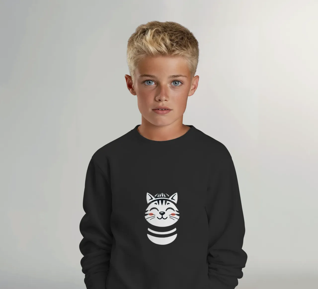 Un allegro gatto sorridente dei cartoni animati con una camicia a righe felpa bambino da DesignDoodle