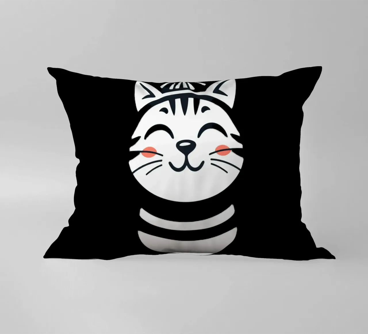 Un allegro gatto sorridente dei cartoni animati con una camicia a righe cuscino da DesignDoodle