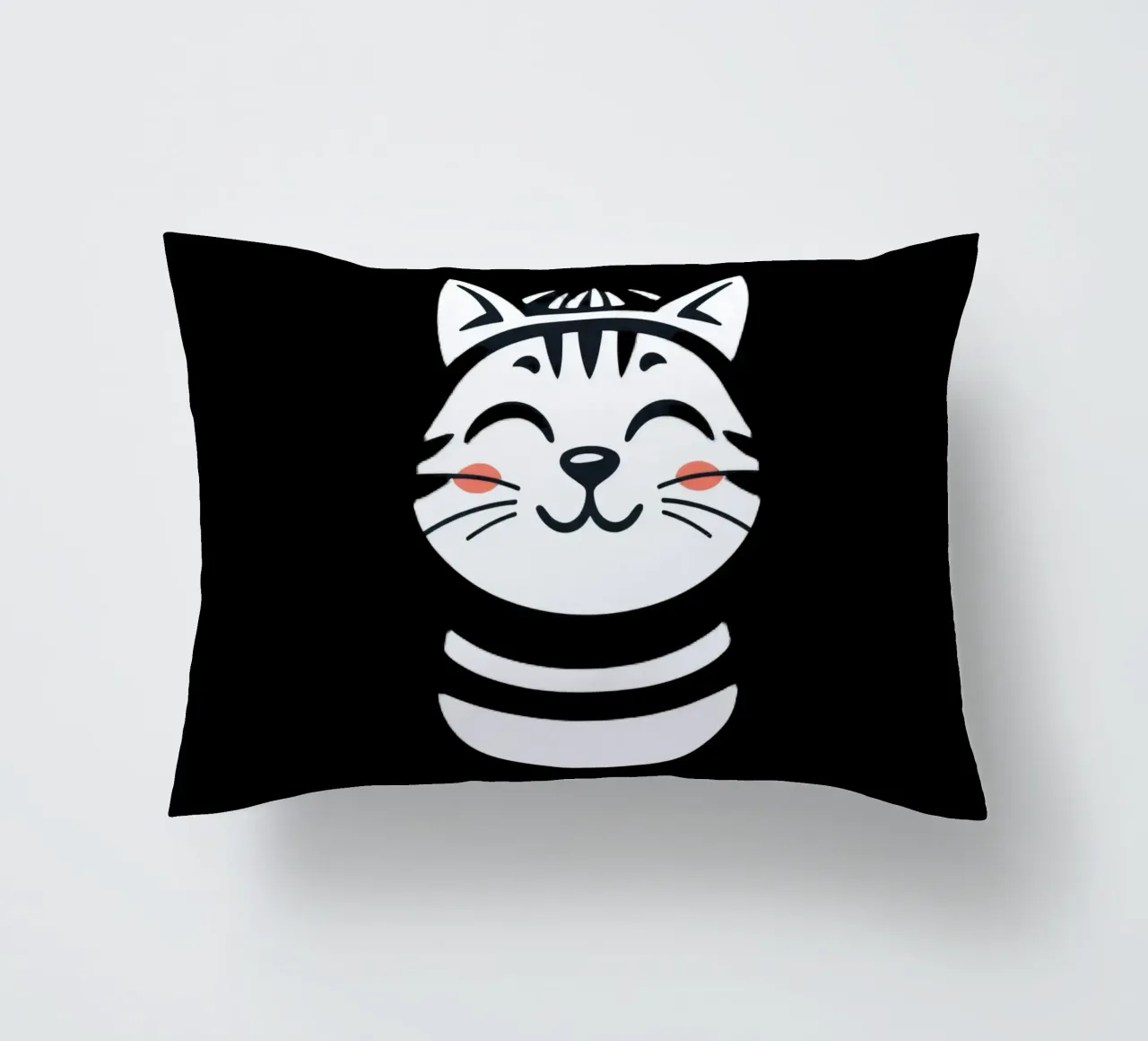 Un allegro gatto sorridente dei cartoni animati con una camicia a righe cuscino da DesignDoodle