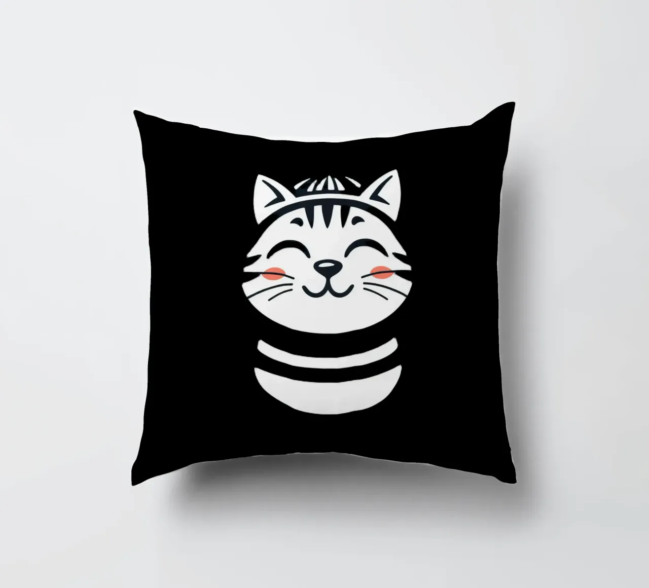 Un allegro gatto sorridente dei cartoni animati con una camicia a righe cuscino da DesignDoodle