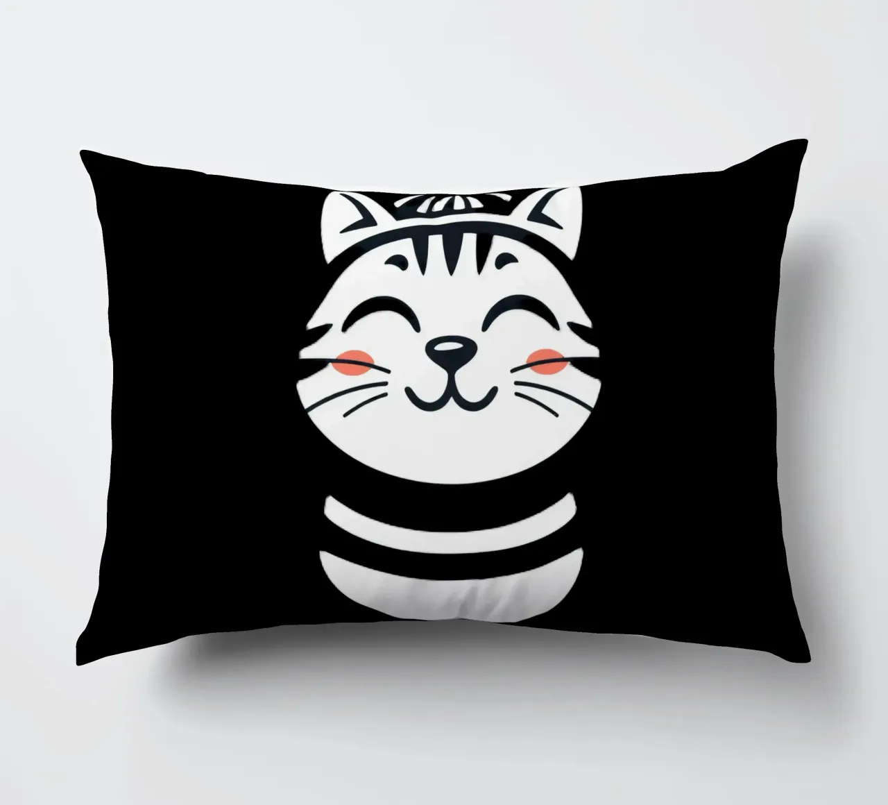 Un allegro gatto sorridente dei cartoni animati con una camicia a righe cuscino da DesignDoodle