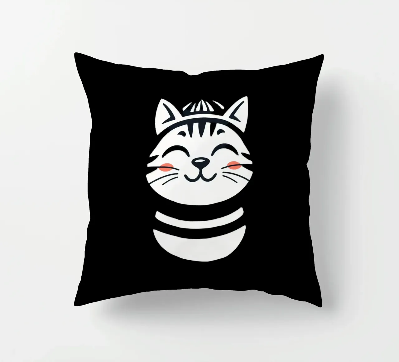 Un allegro gatto sorridente dei cartoni animati con una camicia a righe cuscino da DesignDoodle