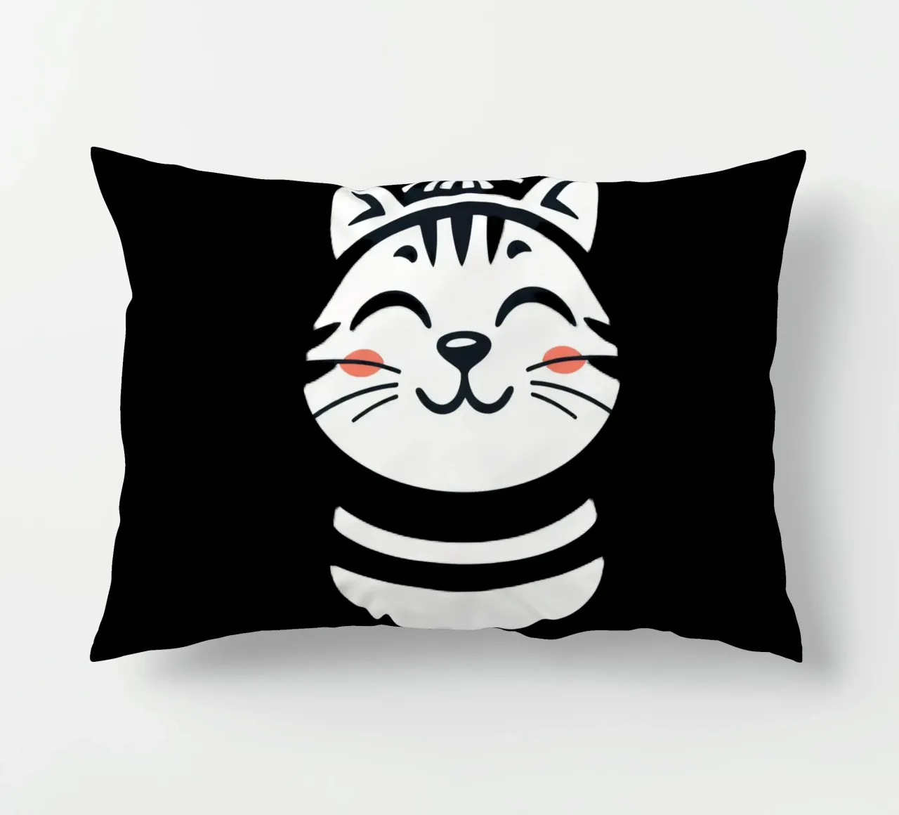 Un allegro gatto sorridente dei cartoni animati con una camicia a righe cuscino da DesignDoodle