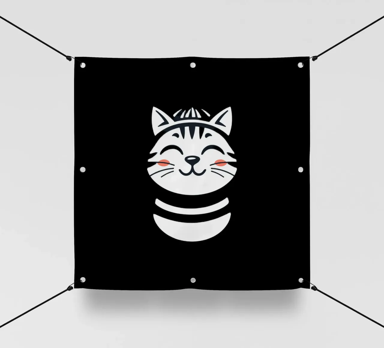 Un allegro gatto sorridente dei cartoni animati con una camicia a righe telo in pvc da DesignDoodle