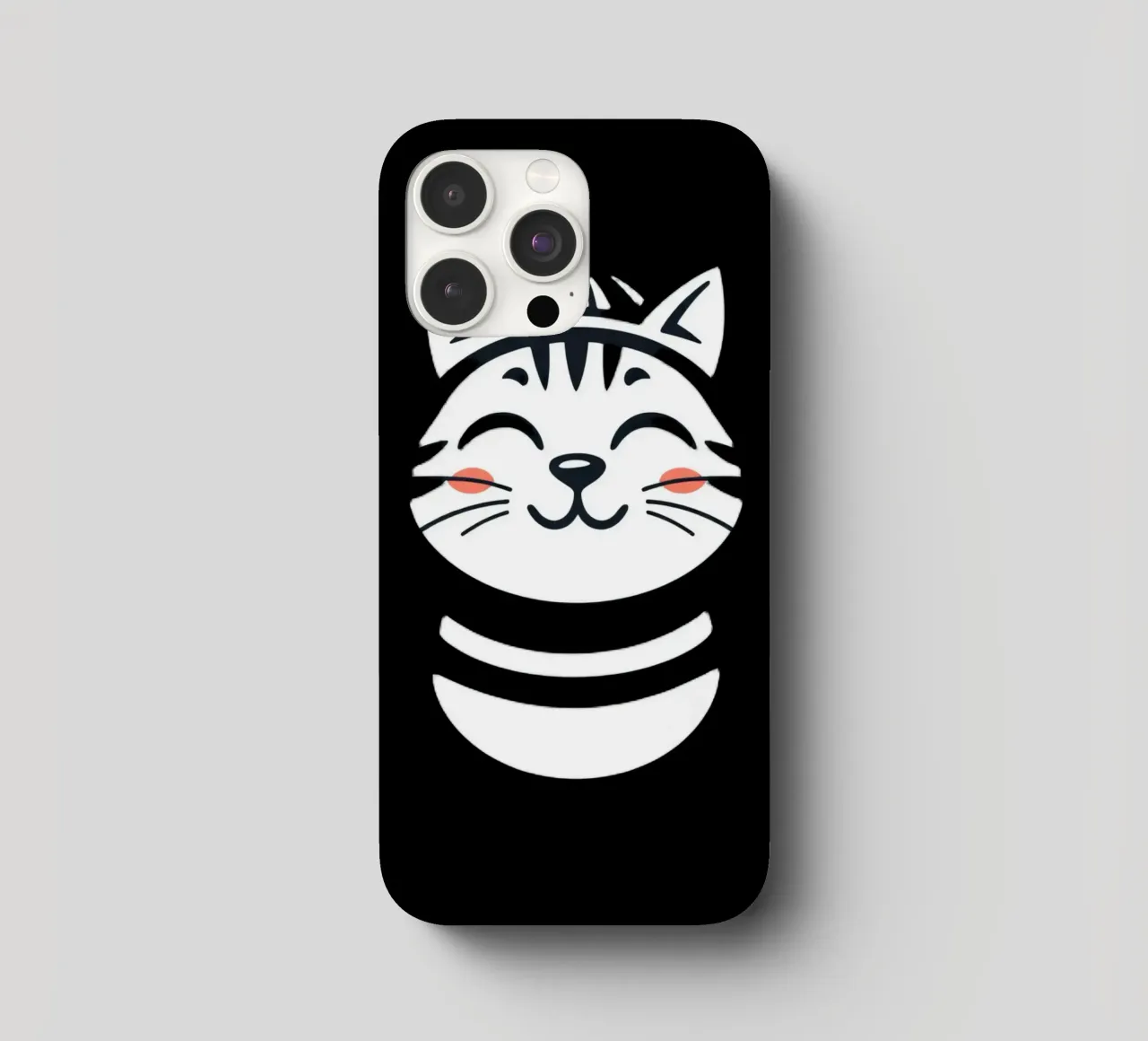 Un allegro gatto sorridente dei cartoni animati con una camicia a righe cover iphone da DesignDoodle