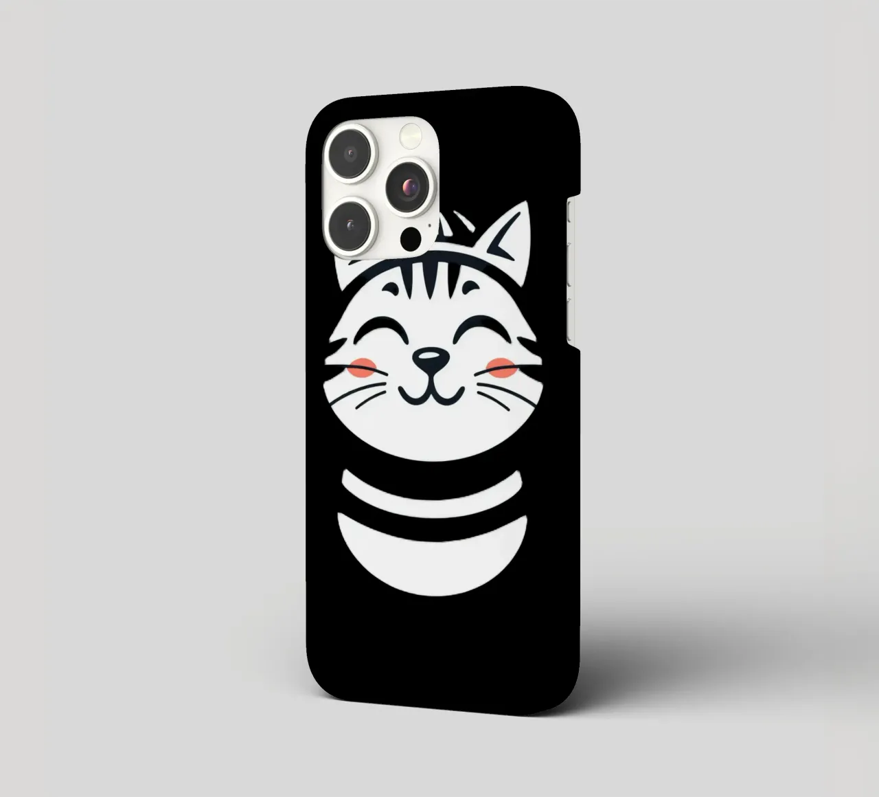 Un allegro gatto sorridente dei cartoni animati con una camicia a righe cover iphone da DesignDoodle