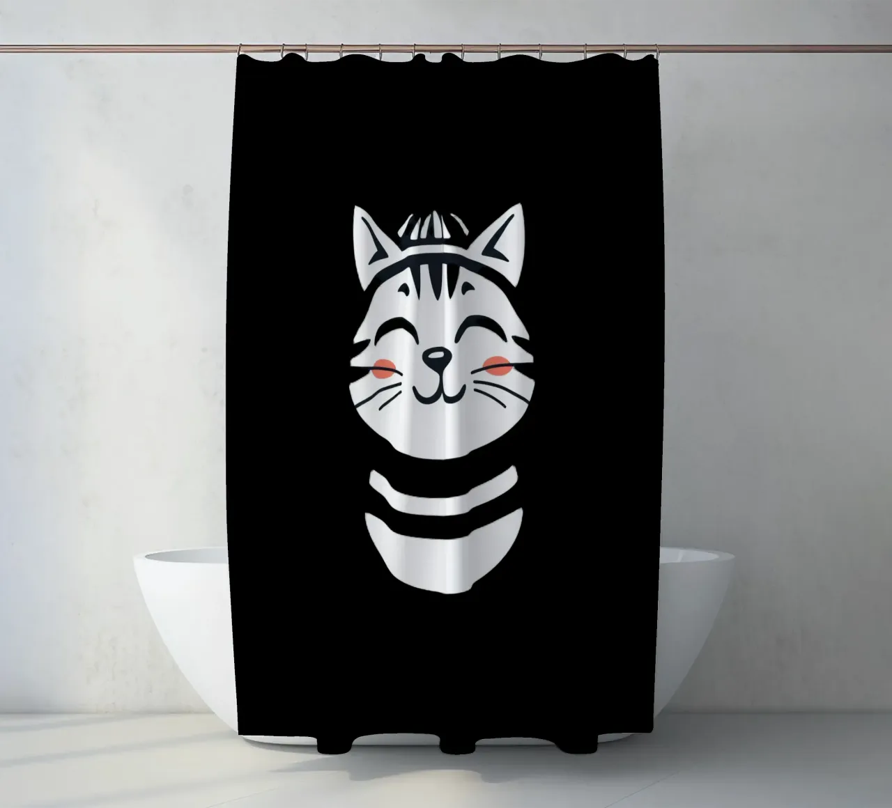 Un allegro gatto sorridente dei cartoni animati con una camicia a righe tenda da doccia da DesignDoodle