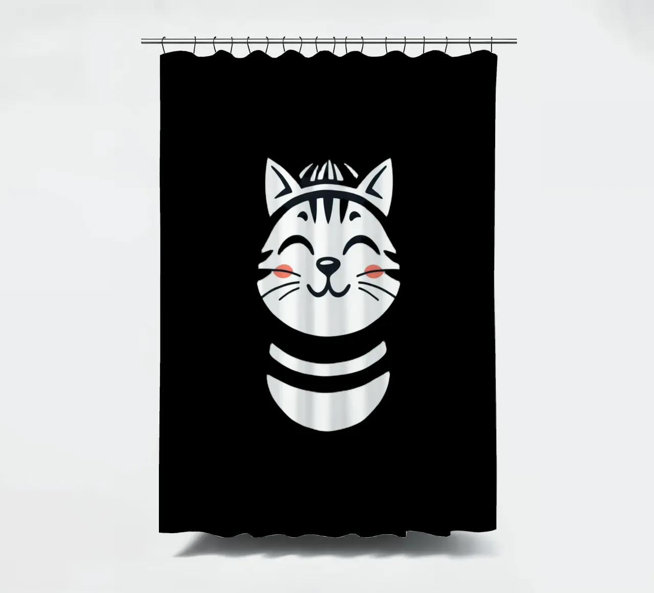 Un allegro gatto sorridente dei cartoni animati con una camicia a righe tenda da doccia da DesignDoodle