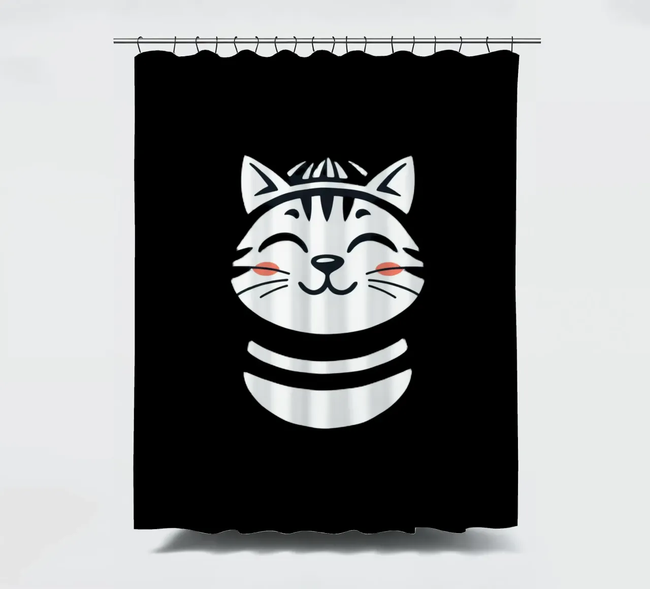 Un allegro gatto sorridente dei cartoni animati con una camicia a righe tenda da doccia da DesignDoodle