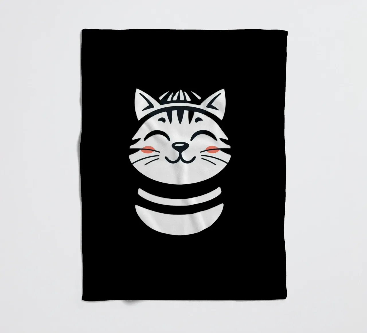 Un allegro gatto sorridente dei cartoni animati con una camicia a righe coperta in pile da DesignDoodle
