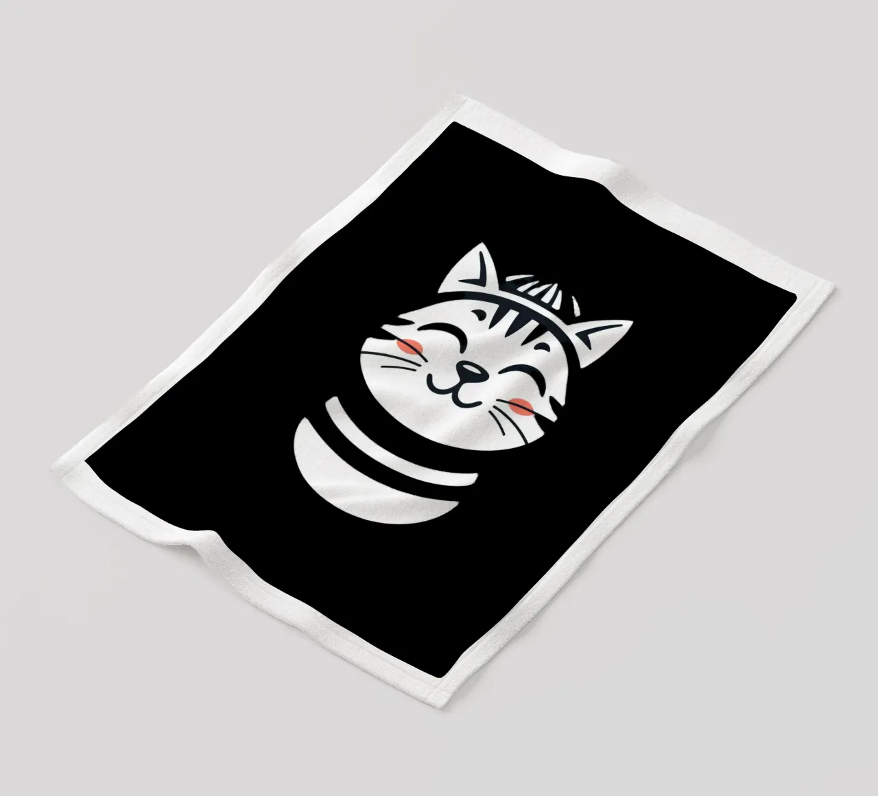 Un allegro gatto sorridente dei cartoni animati con una camicia a righe coperta in pile da DesignDoodle