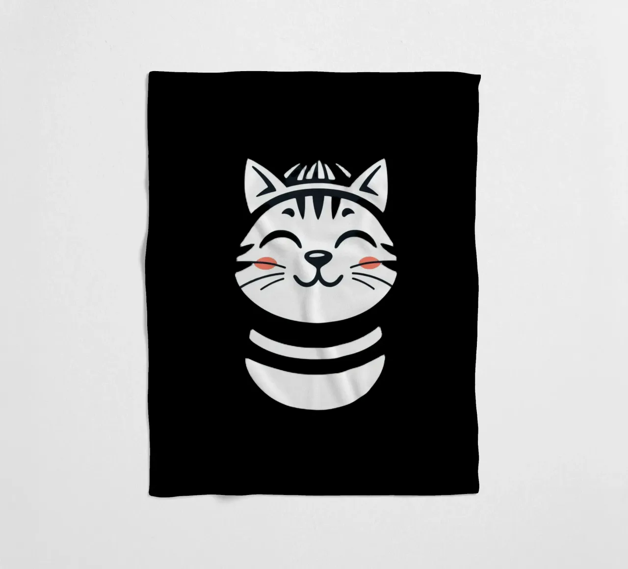 Un allegro gatto sorridente dei cartoni animati con una camicia a righe coperta in pile da DesignDoodle