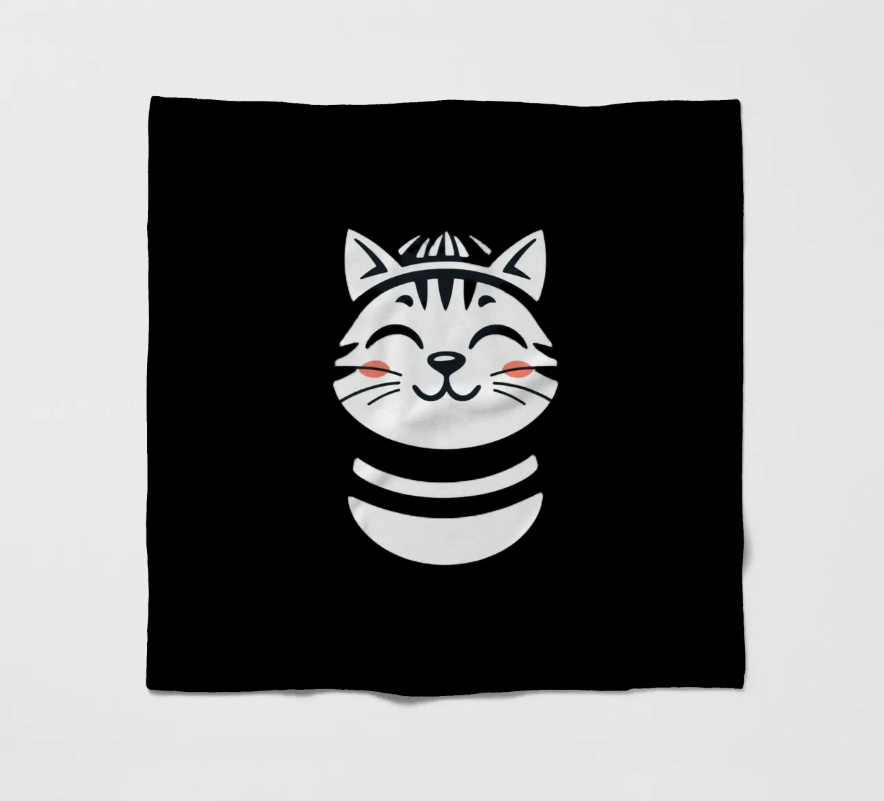 Un allegro gatto sorridente dei cartoni animati con una camicia a righe coperta in pile da DesignDoodle