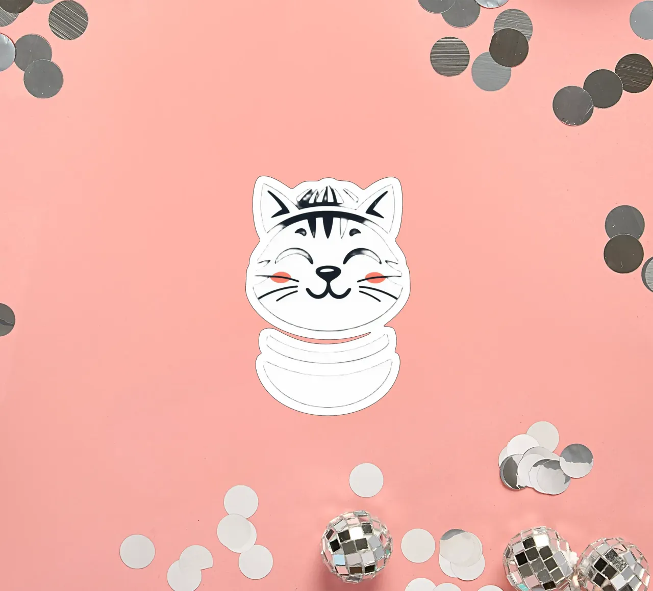 Un allegro gatto sorridente dei cartoni animati con una camicia a righe adesivo da DesignDoodle