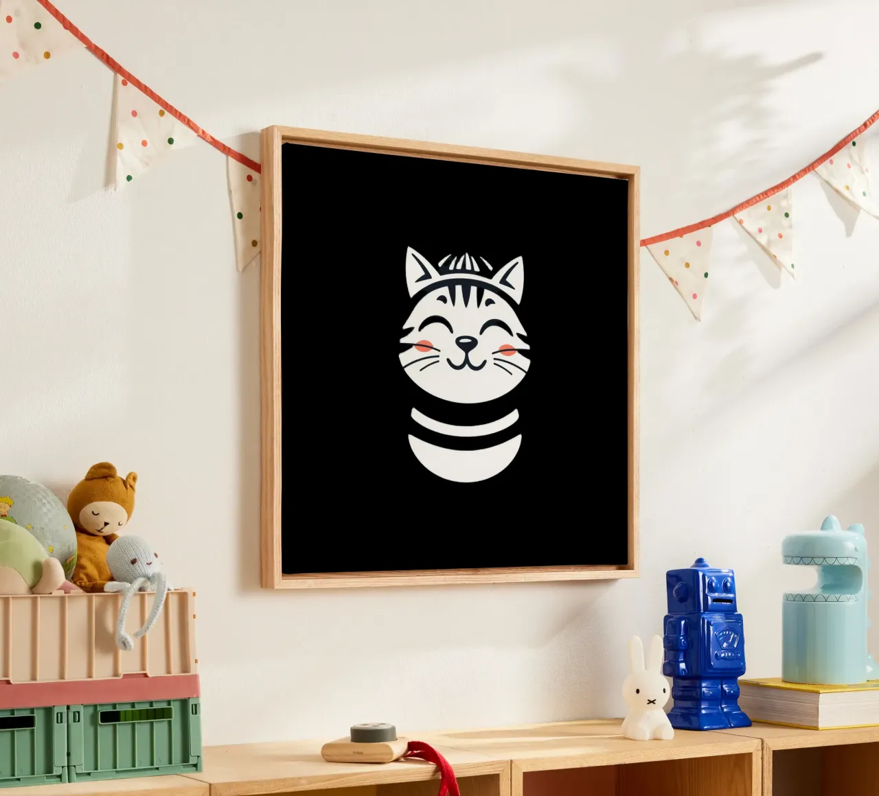 Un allegro gatto sorridente dei cartoni animati con una camicia a righe tela da DesignDoodle