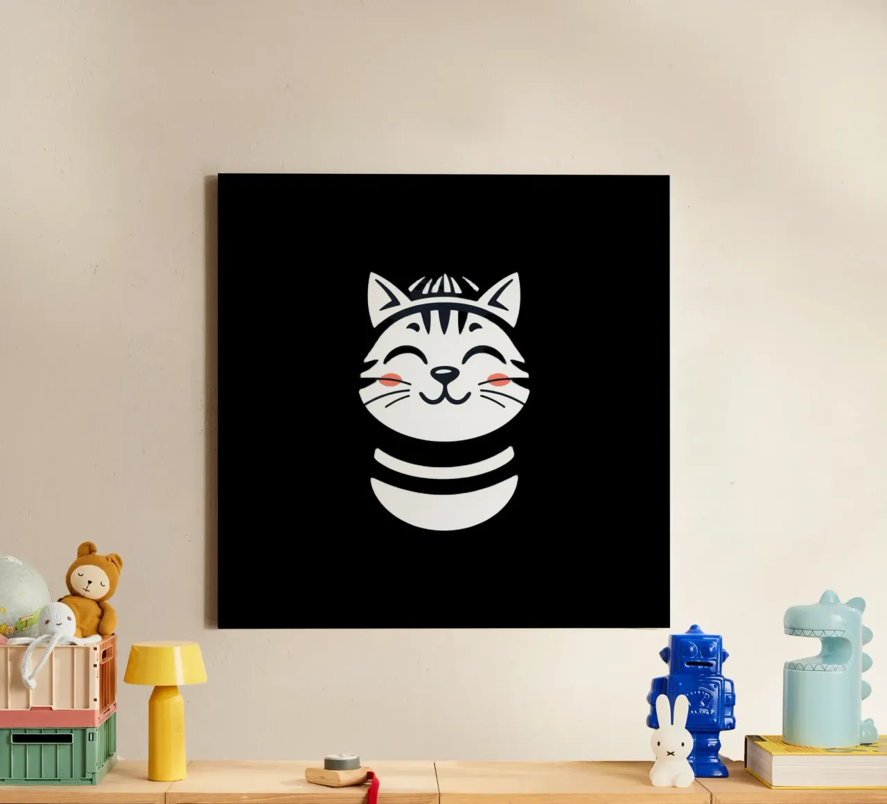 Un allegro gatto sorridente dei cartoni animati con una camicia a righe tela da DesignDoodle