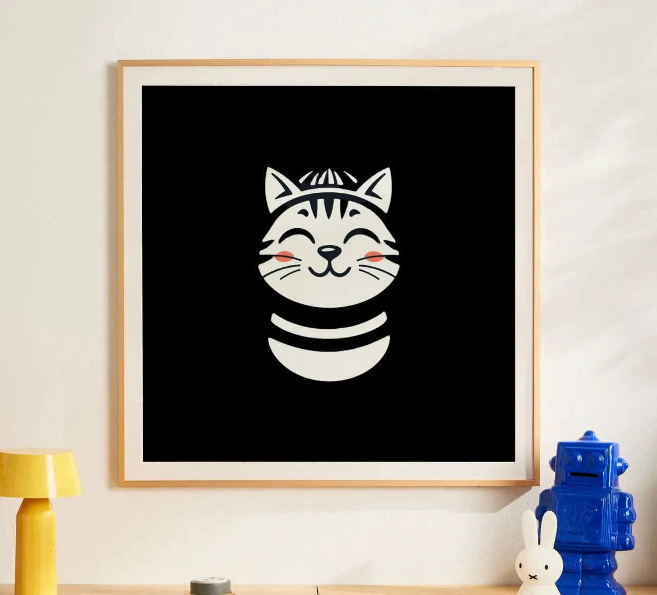 Un allegro gatto sorridente dei cartoni animati con una camicia a righe carta hahnemühle da DesignDoodle