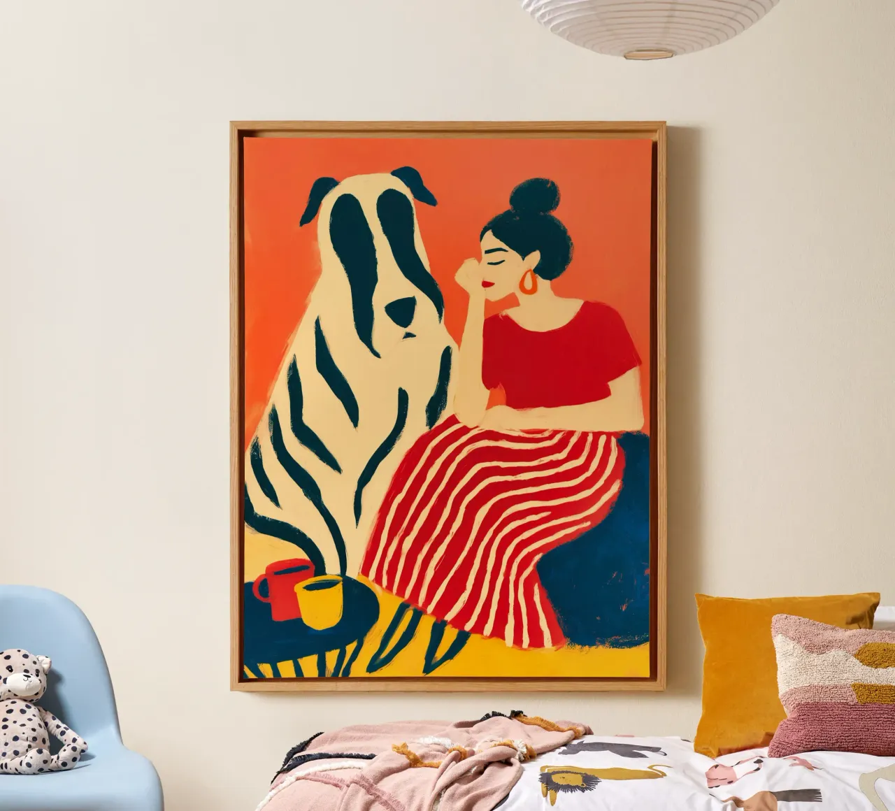 Colazione con Benno | Donna con cane Quadro su tela tela con Cornice a cassetta da Autofocus