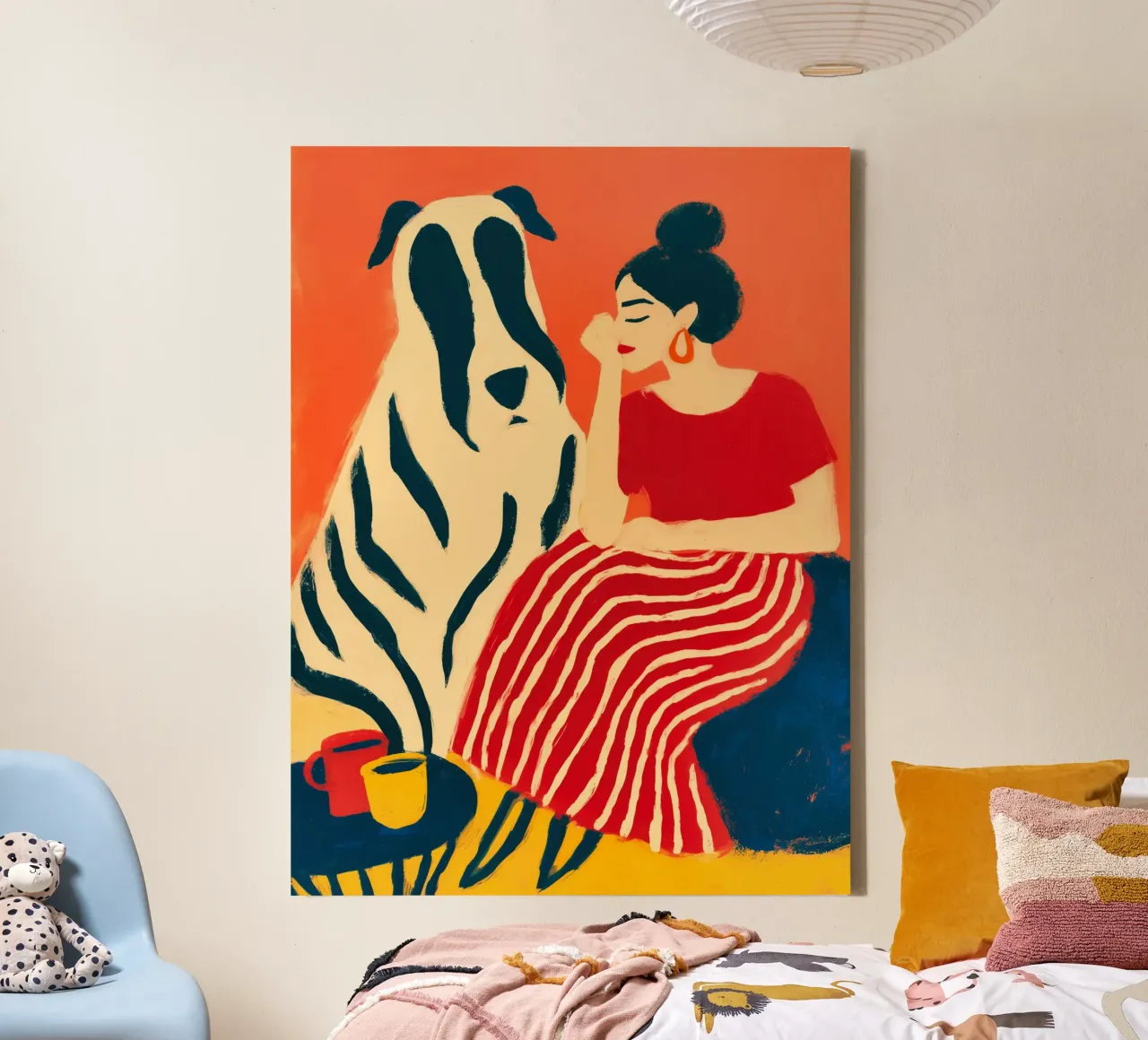 Colazione con Benno | Donna con cane Quadro su tela tela con Cornice a cassetta da Autofocus