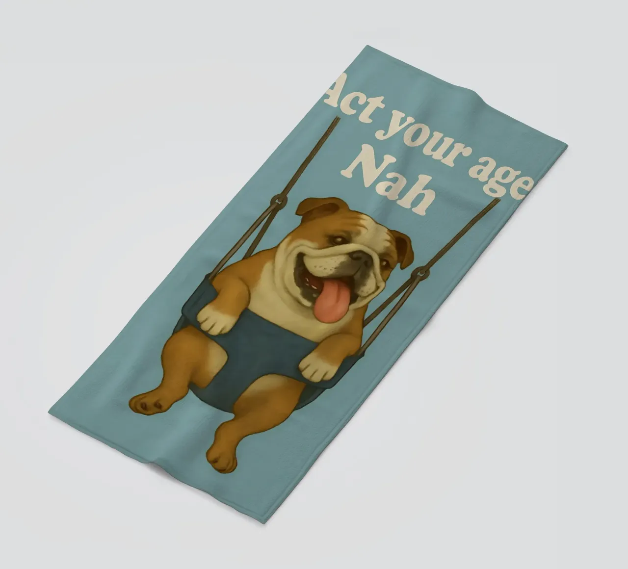 Funny English Bulldog Meme beach towel by Funny Humor Art