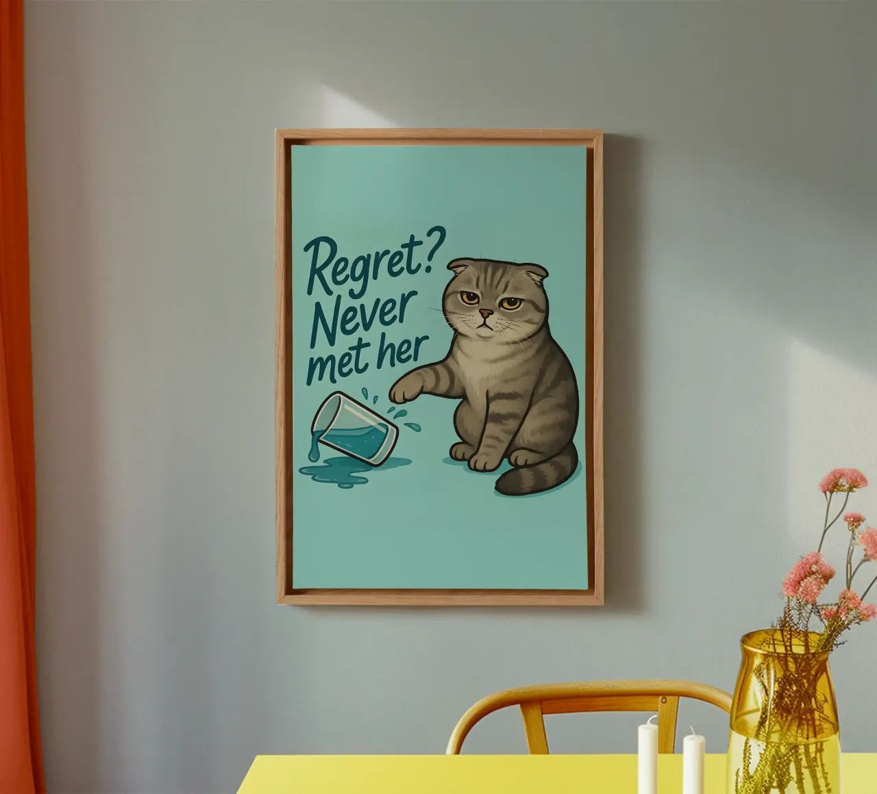Funny Scottish Fold Cat Meme canvas with Floater frame by Funny Humor Art