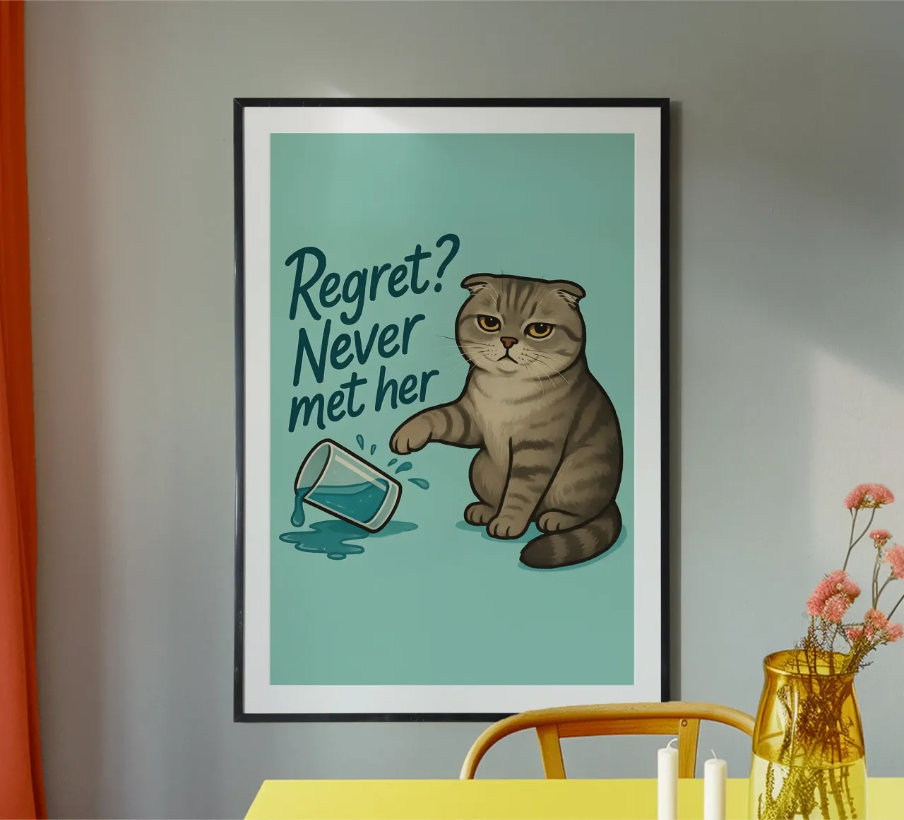 Meme divertente sul gatto Scottish Fold poster con telaio in alluminio da Funny Humor Art