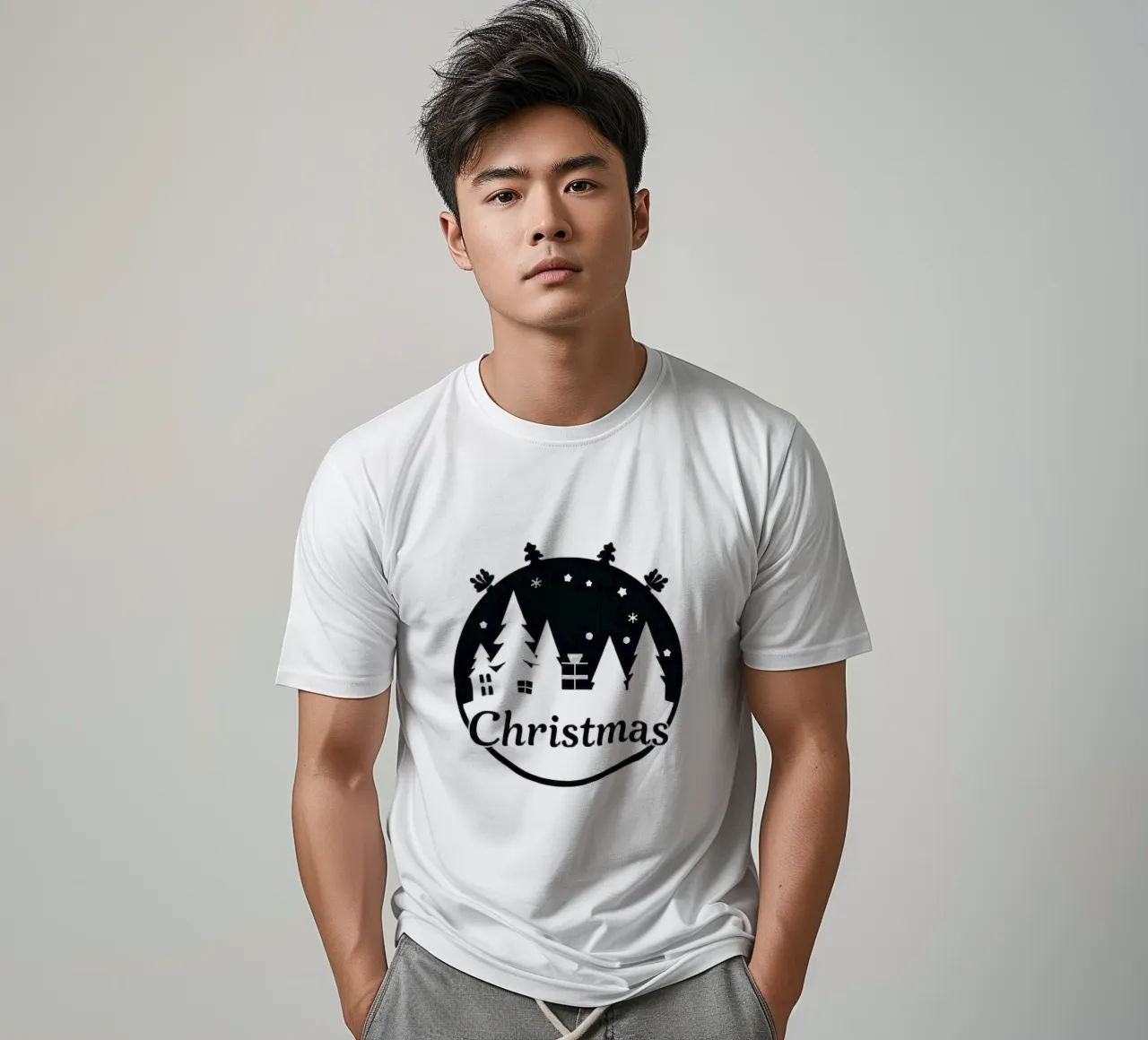 Weihnachtssilhouette mit Bäumen und Geschenken T-Shirt von DesignDoodle