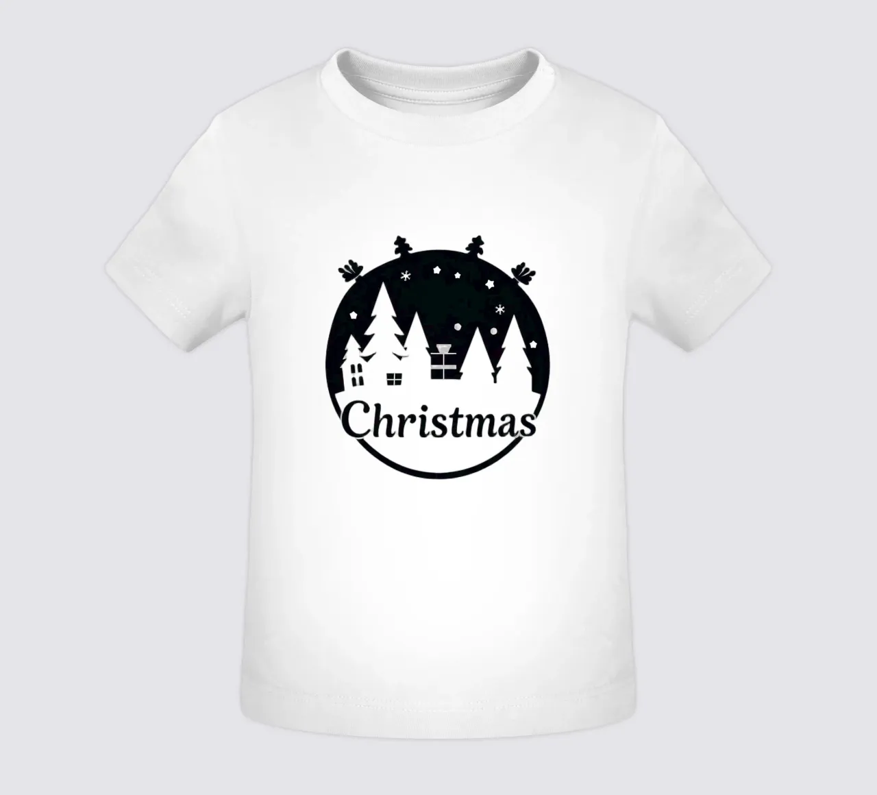 Silhouette di alberi e regali a tema natalizio maglietta neonato da DesignDoodle