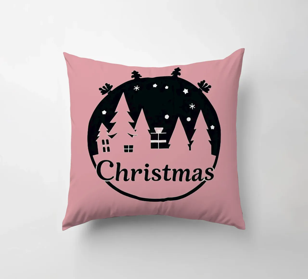 Silhouette di alberi e regali a tema natalizio cuscino da DesignDoodle