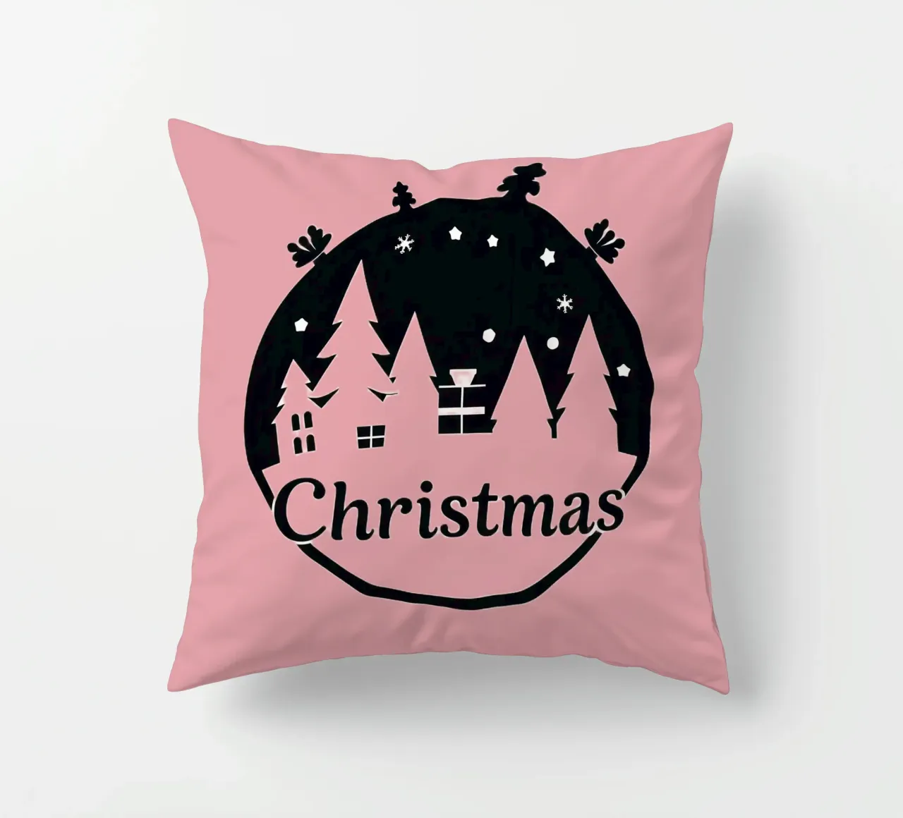 Silhouette di alberi e regali a tema natalizio cuscino da DesignDoodle