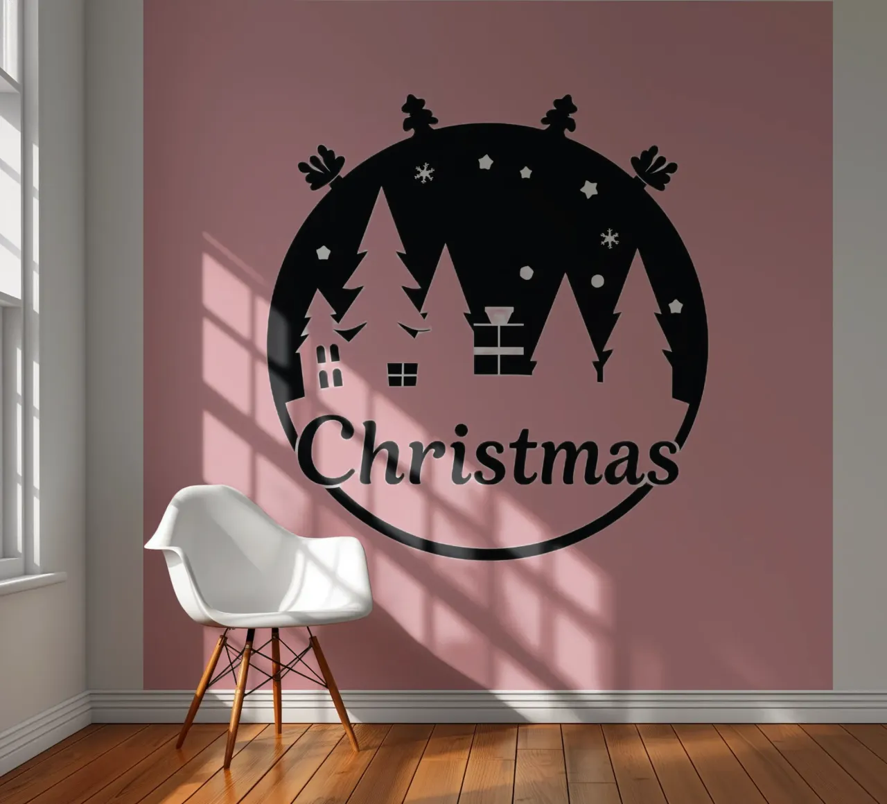 Christmas-themed silhouette of trees and presents photo wallpaper by DesignDoodle