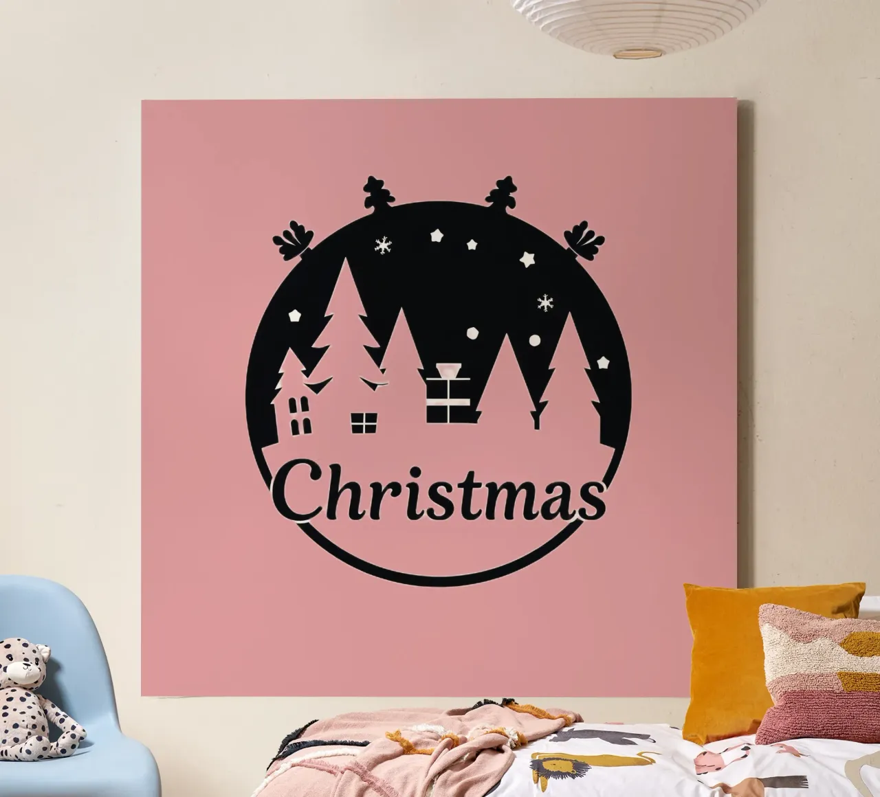 Christmas-themed silhouette of trees and presents canvas by DesignDoodle