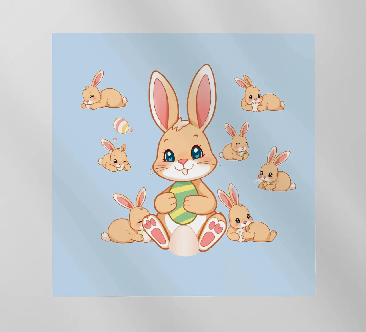 simpatico coniglio cartone animato che tiene l'uovo di Pasqua coniglietti giocosi pellicola backlit da DesignDoodle