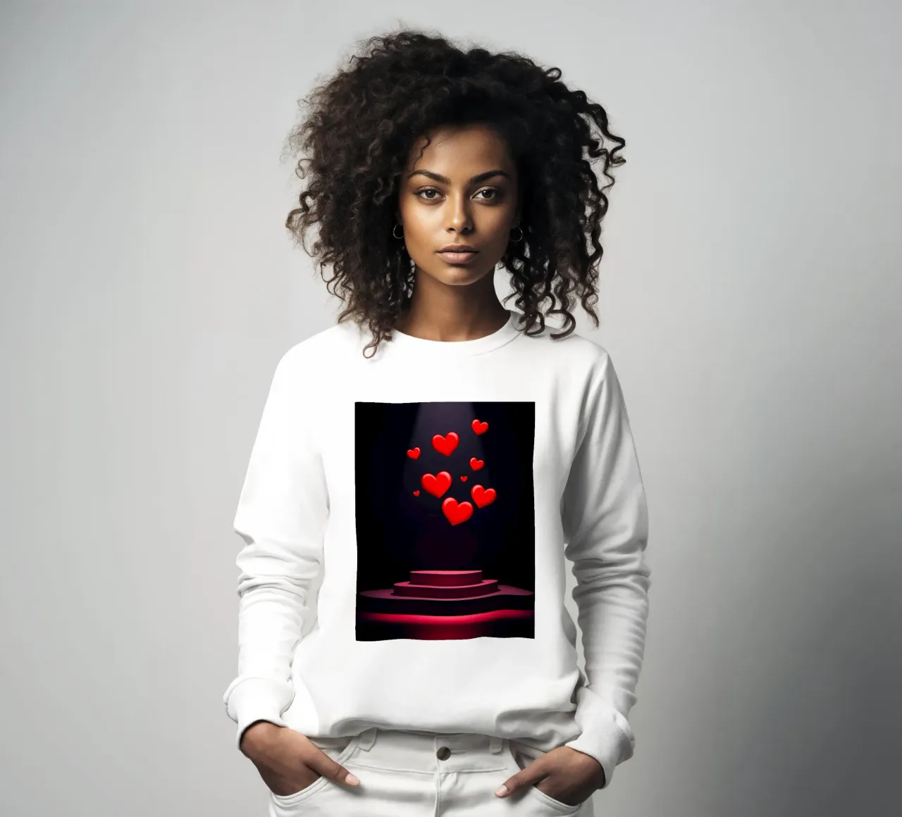 Cuori rossi che fluttuano sopra una piattaforma circolare felpa da DesignDoodle