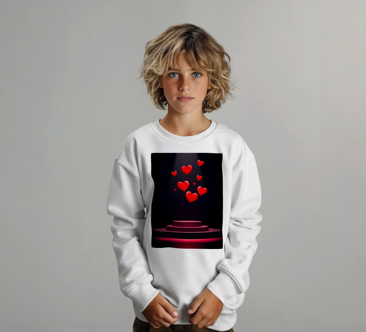 Cuori rossi che fluttuano sopra una piattaforma circolare felpa bambino da DesignDoodle