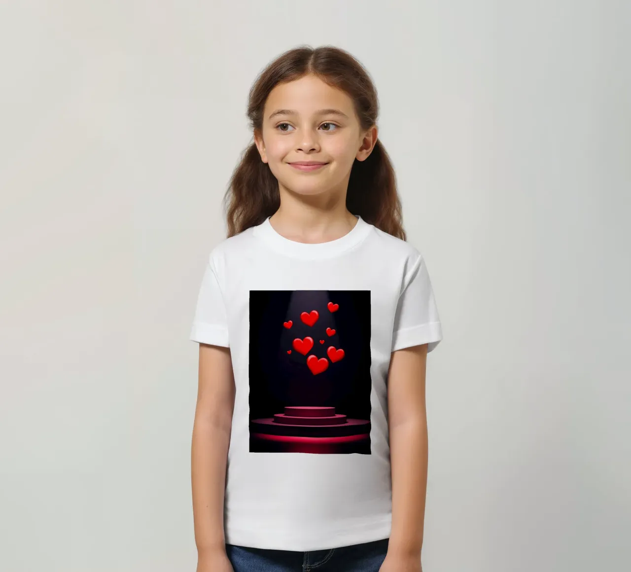 Cuori rossi che fluttuano sopra una piattaforma circolare t-shirt bambini da DesignDoodle