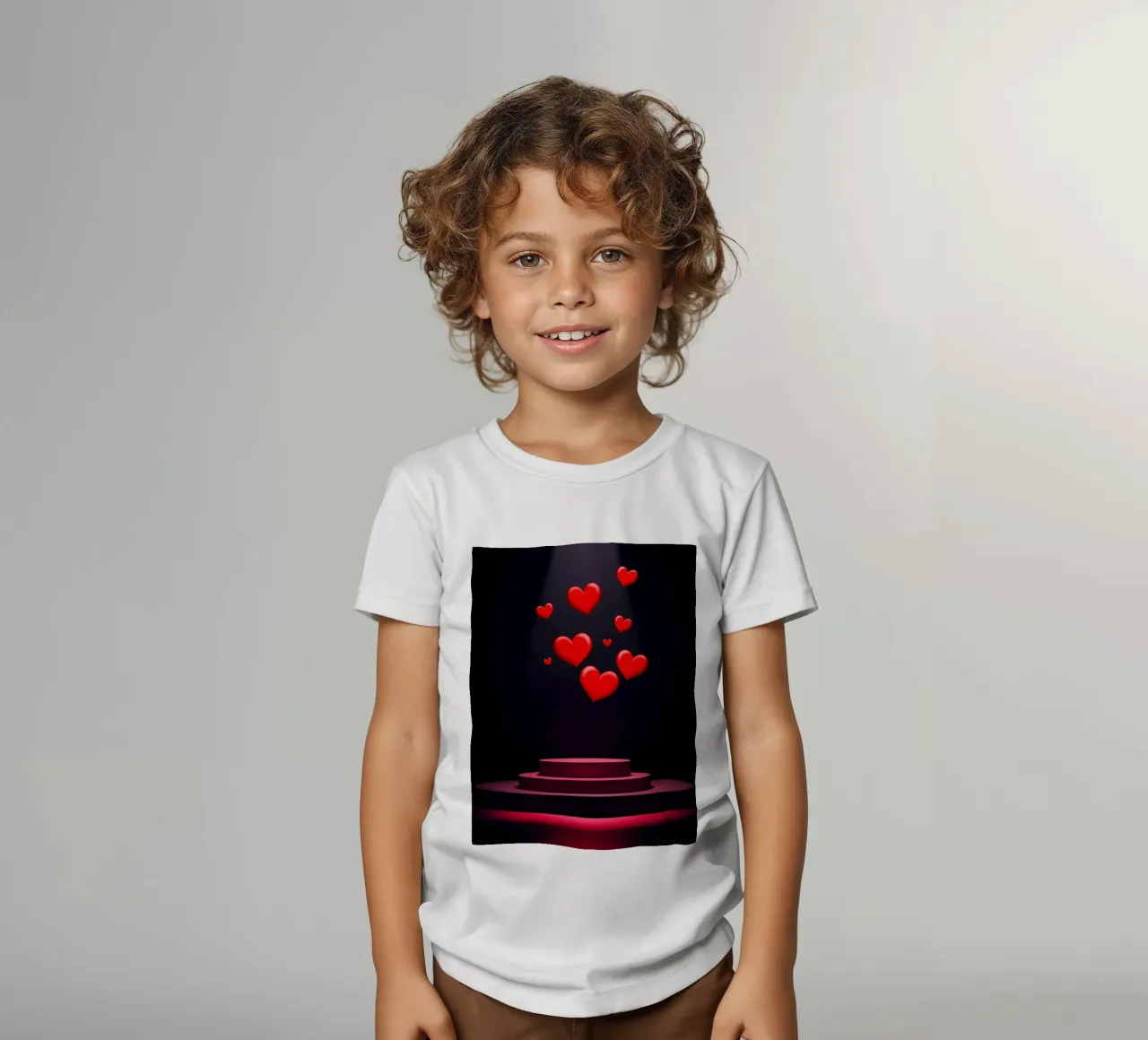 Cuori rossi che fluttuano sopra una piattaforma circolare t-shirt bambini da DesignDoodle