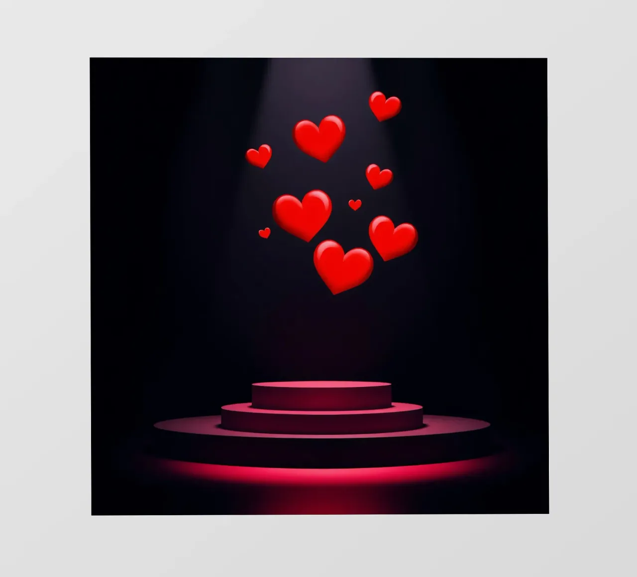 Coeurs rouges flottant au-dessus d'une plate-forme circulaire papier peint photo de DesignDoodle