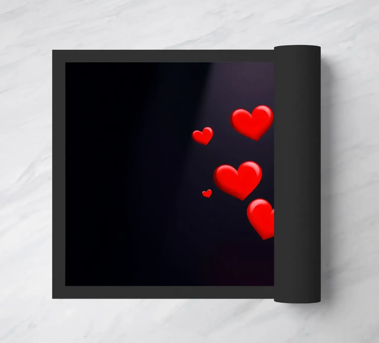 Cuori rossi che fluttuano sopra una piattaforma circolare zerbino da DesignDoodle